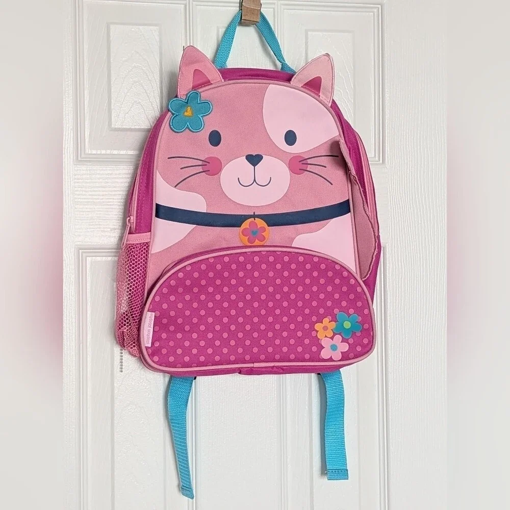 Girls' Pink Cat Backpack/Knapsack w/ 2 Zippered Pockets & Open Side Mesh Pocket